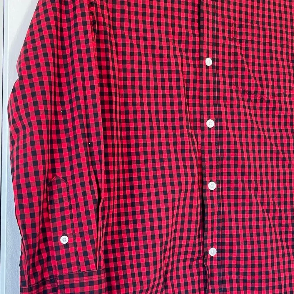 Holiday Old Navy Button Down Shirt Boys Large 10/12 Red Black Buffalo Plaid
